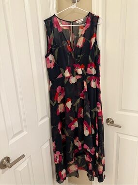 Calvin Klein Black Midi Dress with Pink & Red Floral Print